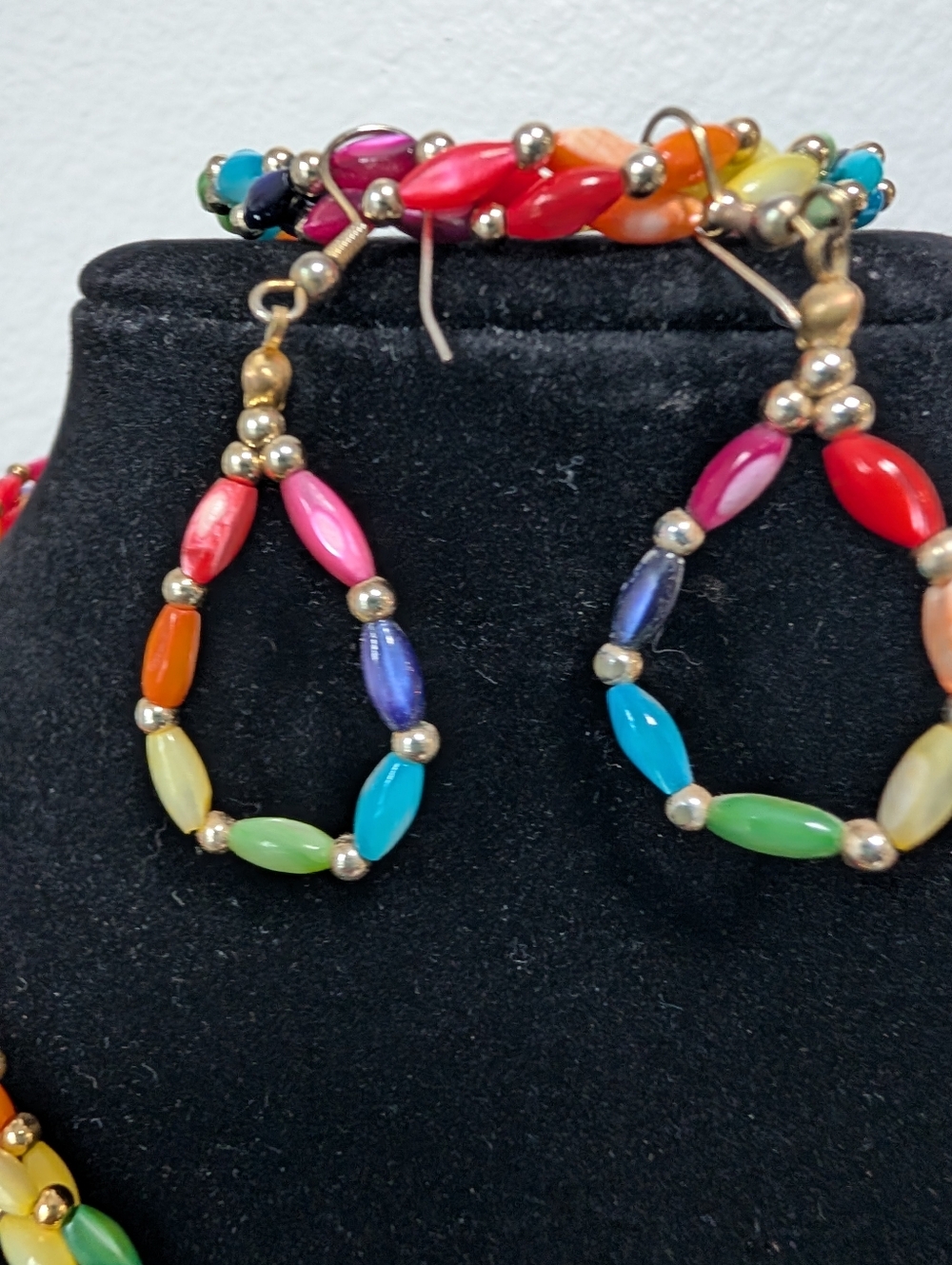 Braided Twist Colored Rainbow Mother of Pearl Necklaces, Earrings Bracelet Set - Picture 3 of 10